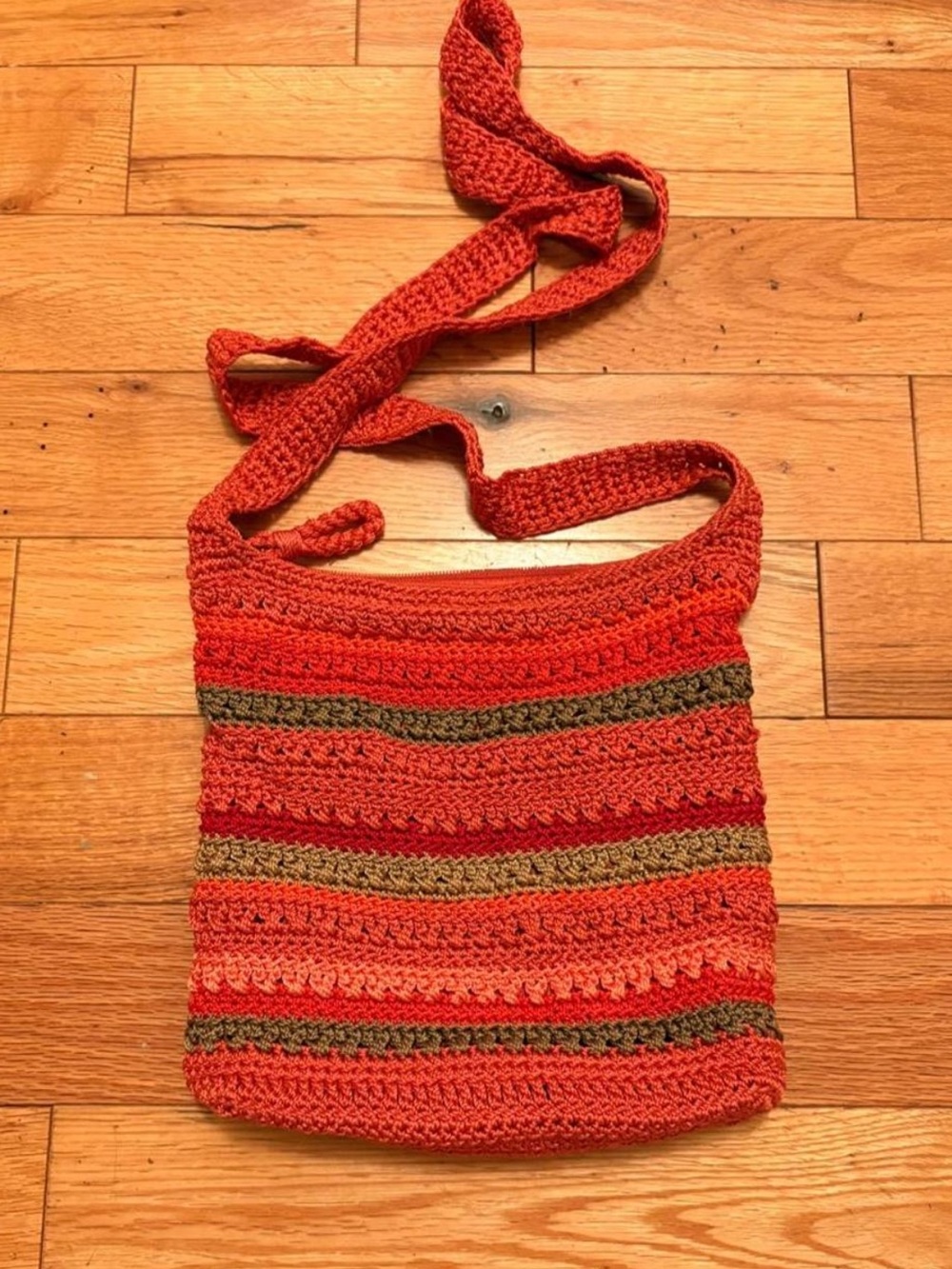 THE SAK Orange Crochet Crossbody Bag with Green and Red Stripes